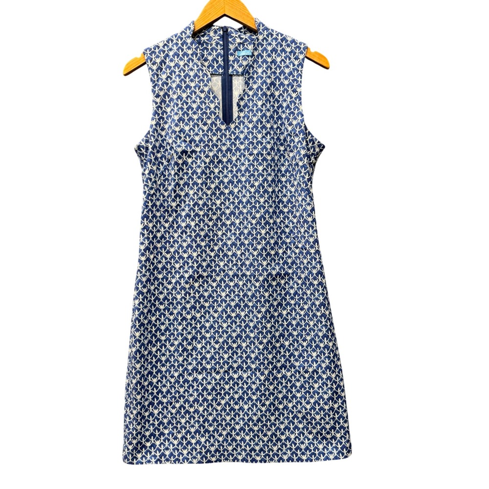 J.McLaughlin Shift Dress Womens 8 Sleeveless Blue Bird Print Preppy Coastal